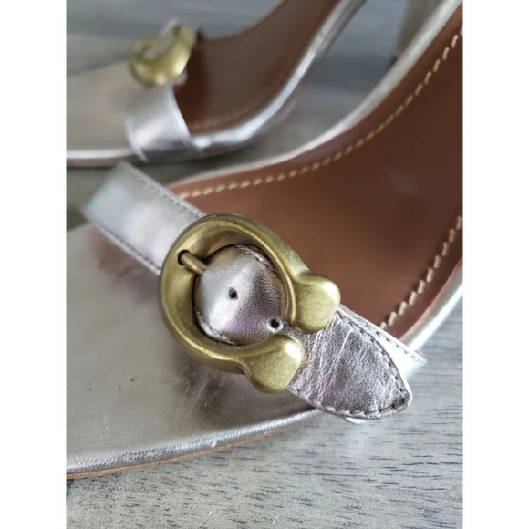 Coach Maya Sandal Women Size 11B Champagne Leather Signature Buckle Bloc… - Picture 2 of 11